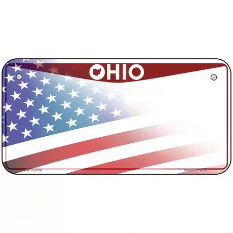 Ohio State American Flag Novelty Metal License Plate 6" x 3" (BP)