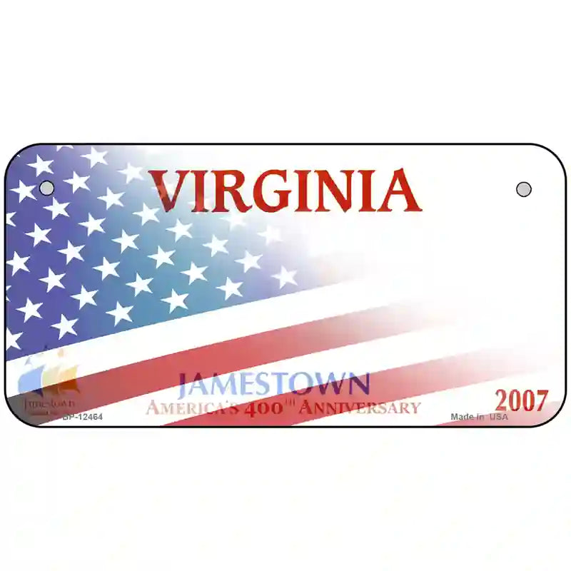 Virginia with American Flag Novelty Metal License Plate LP-12464 6" x 3" (BP)