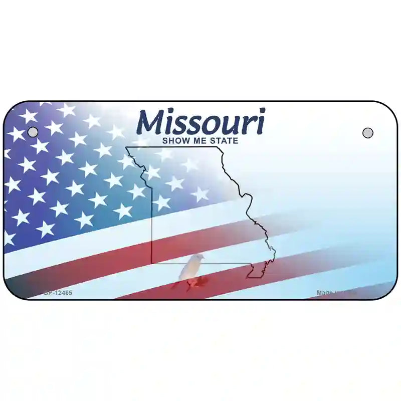 Missouri with American Flag Novelty Metal License Plate LP-12465 6" x 3" (BP)