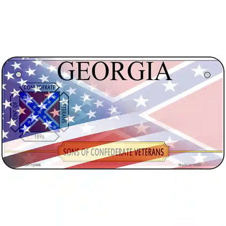 Georgia Confederate Flag American Flag Novelty Metal License Plate 6" x 3" (BP)