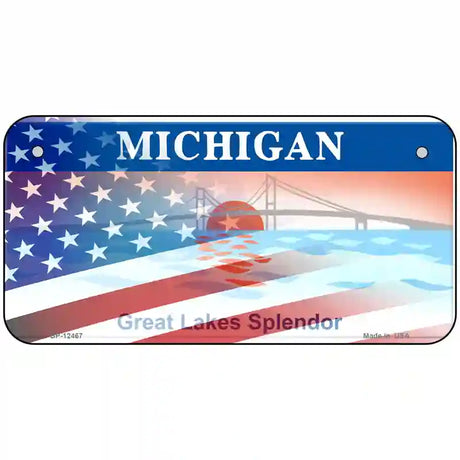 Michigan with American Flag Novelty Metal License Plate LP-12467 6" x 3" (BP)