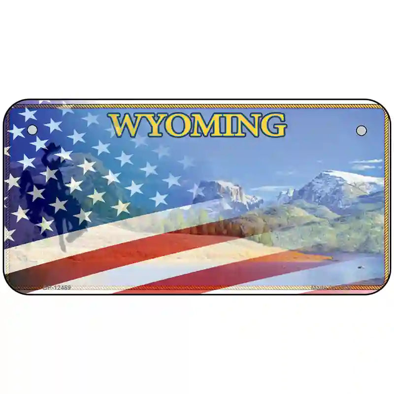 Wyoming with American Flag Novelty Metal License Plate LP-12469 6" x 3" (BP)