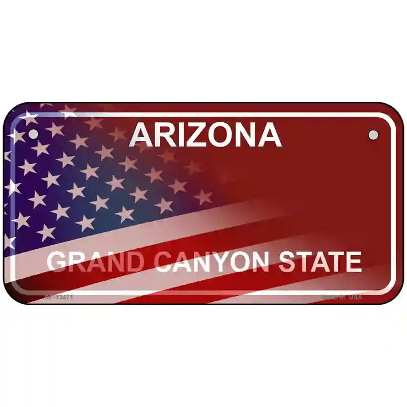 Arizona with American Flag Novelty Metal License Plate LP-12471 6" x 3" (BP)