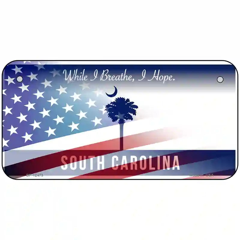 South Carolina with American Flag Novelty Metal License Plate LP-12473 6" x 3" (BP)