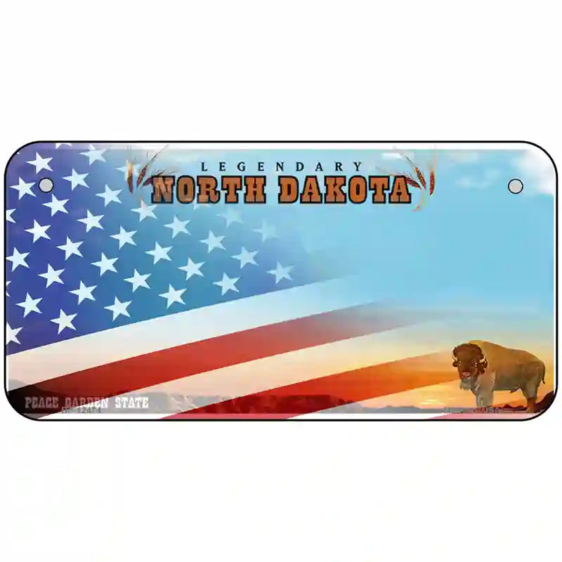 North Dakota with American Flag Novelty Metal License Plate LP-12474 6" x 3" (BP)