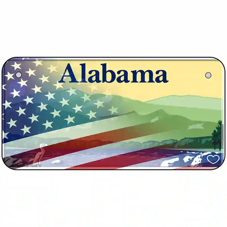 Alabama with American Flag Novelty Metal License Plate LP-12475 6" x 3" (BP)