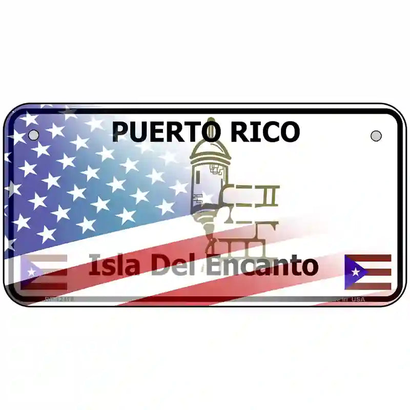 Puerto Rico with American Flag Novelty Metal License Plate 6" x 3" (BP)