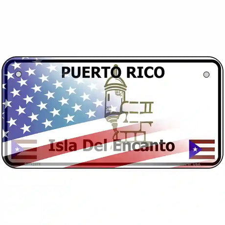 Puerto Rico with American Flag Novelty Metal License Plate 6" x 3" (BP)