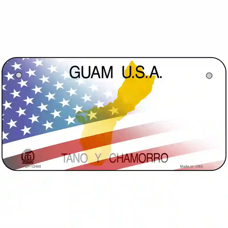 Guam with American Flag Novelty Metal License Plate 6" x 3" (BP)