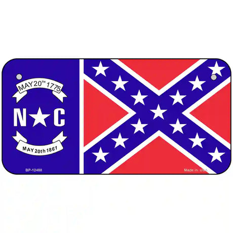 North Carolina Confederate Flag Novelty Metal License Plate 6" x 3" (BP)