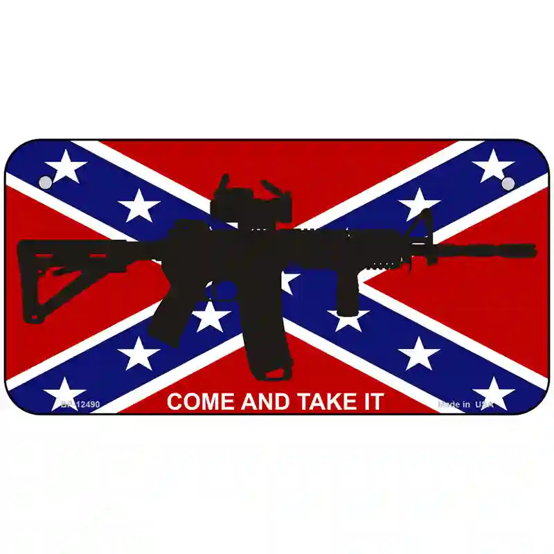 Come and Take It Confederate Flag Novelty Metal License Plate 6" x 3" (BP)