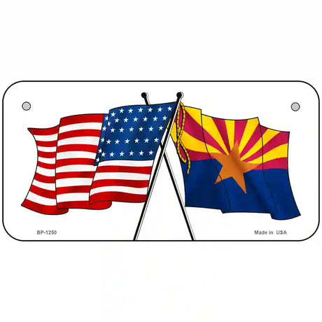 Arizona American Crossed Flags Novelty Metal License Plate 6" x 3" (BP)