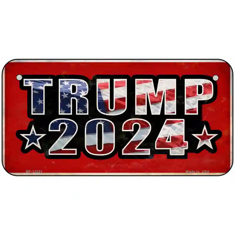 Trump 2024 Flag Novelty Metal License Plate 6" x 3" (BP)