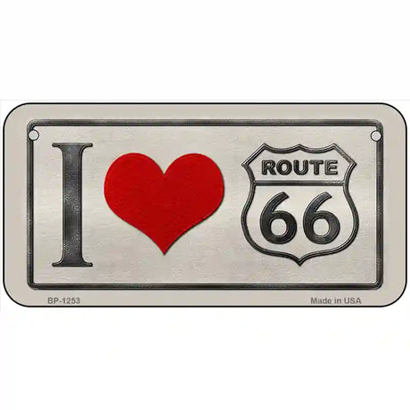 I Love Route 66 Novelty Metal License Plate 6" x 3" (BP)