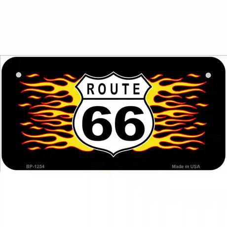 Route 66 Flames Novelty Metal License Plate 6" x 3" (BP)