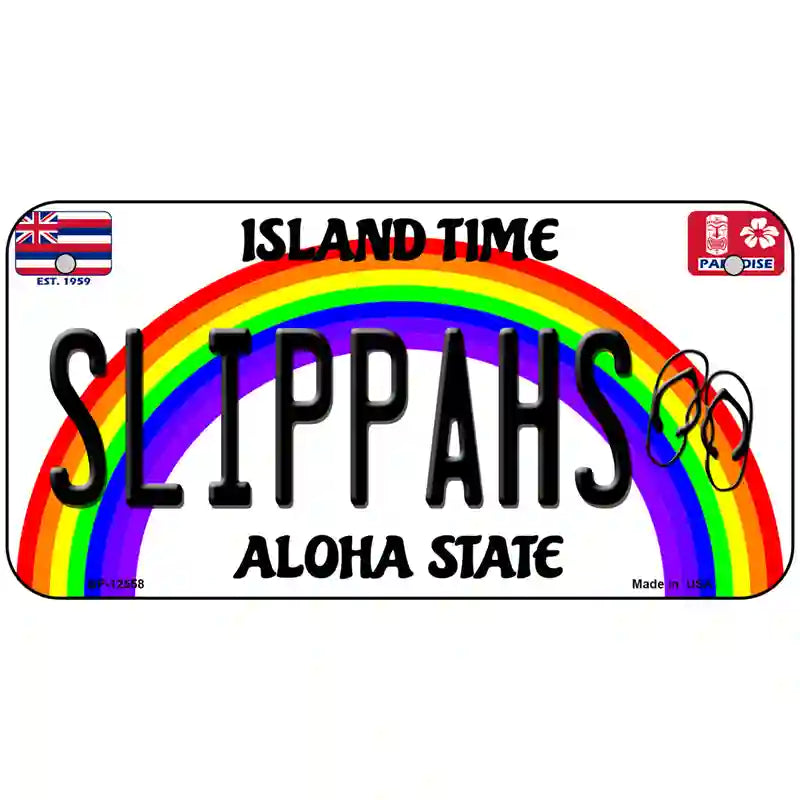 Slippahs Hawaii Novelty Metal License Plate 6" x 3" (BP)