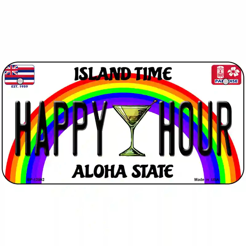 Happy Hour Hawaii Novelty Metal License Plate 6" x 3" (BP)