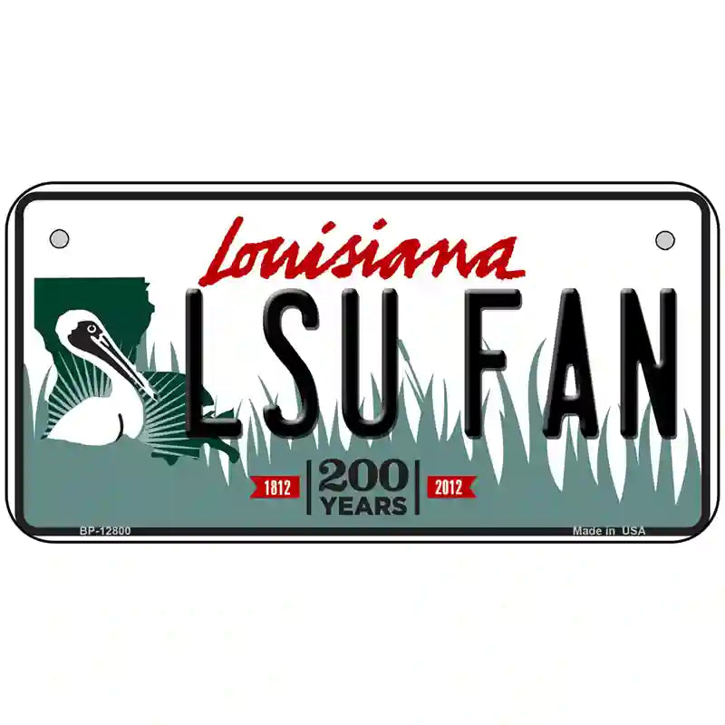 LSU Fan Novelty Metal License Plate Tag 6" x 3" (BP)