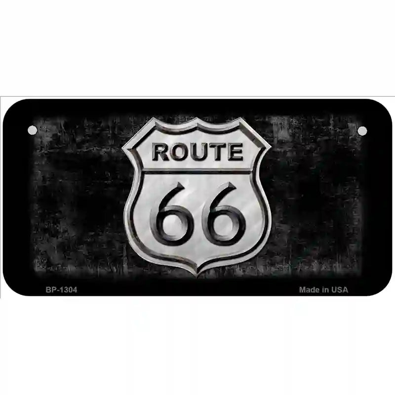 Route 66 Black & White Novelty Metal License Plate 6" x 3" (BP)