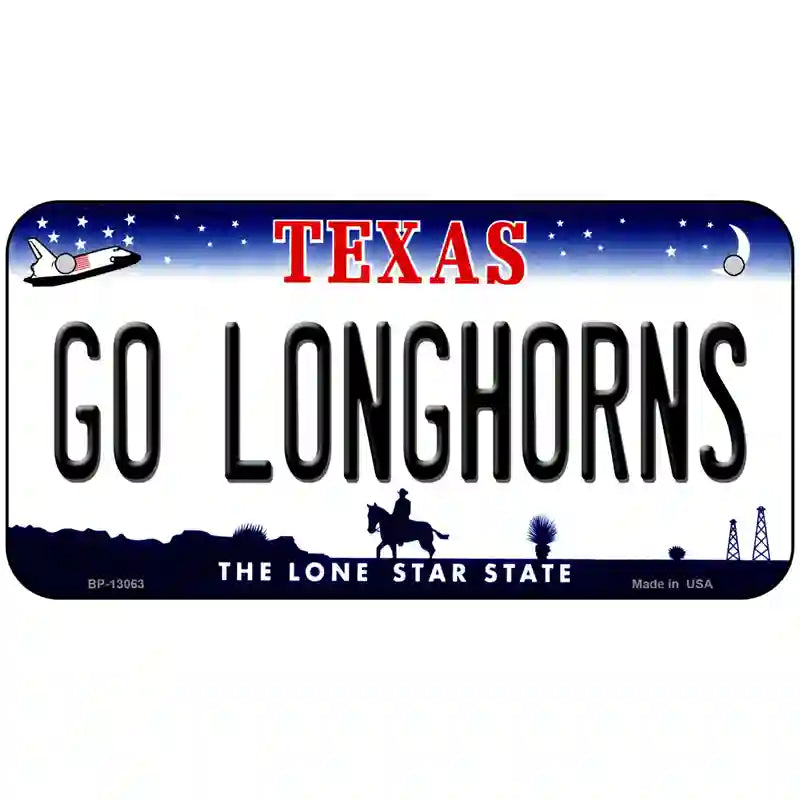 Go Longhorns Novelty Metal License Plate 6" x 3" (BP)