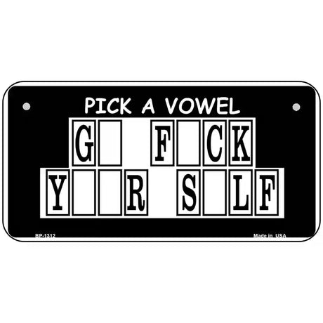 Pick A Vowel Novelty Metal License Plate 6" x 3" (BP)