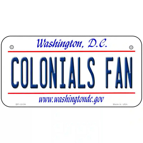 Colonials Fan Novelty Metal License Plate 6" x 3" (BP)