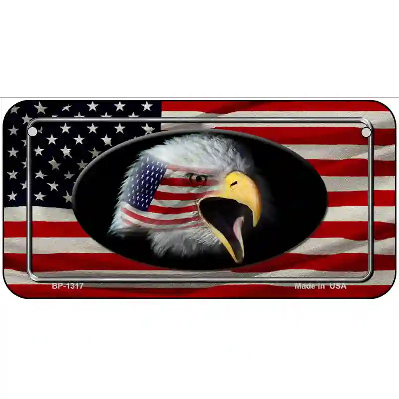 American Flag Eagle Novelty Metal License Plate 6" x 3" (BP)