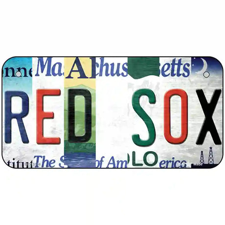 Red Sox Strip Art Novelty Metal License Plate Tag 6" x 3" (BP)