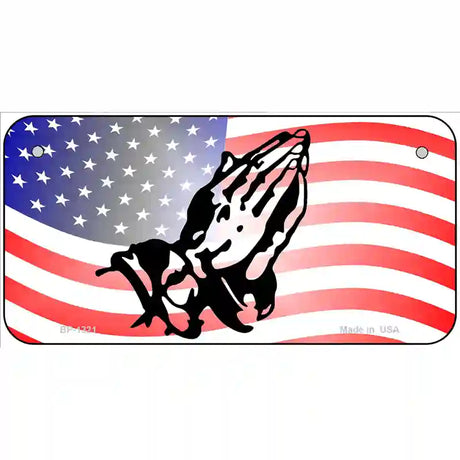 American Flag Praying Hands Novelty Metal License Plate 6" x 3" (BP)