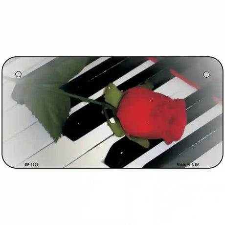 Piano Key Red Rose Novelty Metal License Plate 6" x 3" (BP)