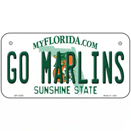 Go Marlins Novelty Metal License Plate Tag 6" x 3" (BP)