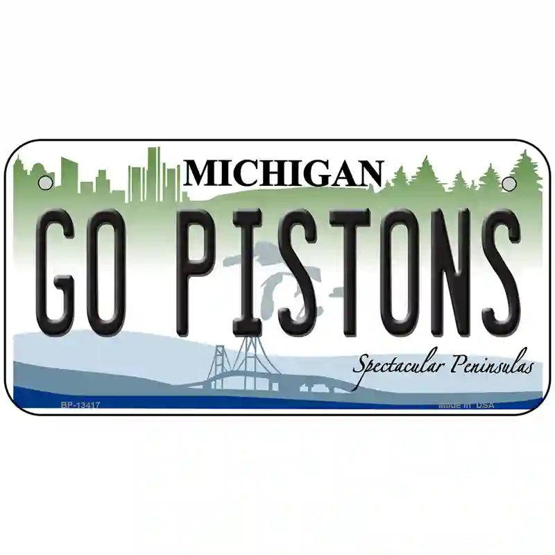 Go Pistons Novelty Metal License Plate Tag 6" x 3" (BP)