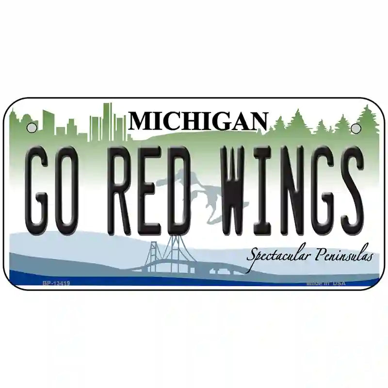 Go Red Wings Novelty Metal License Plate Tag 6" x 3" (BP)