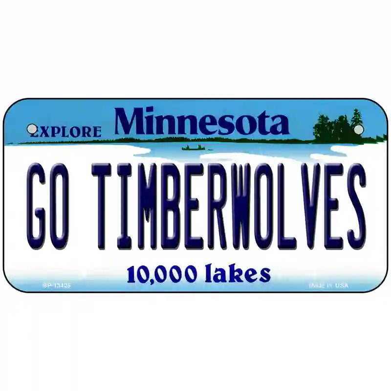 Go Timberwolves Novelty Metal License Plate Tag 6" x 3" (BP)