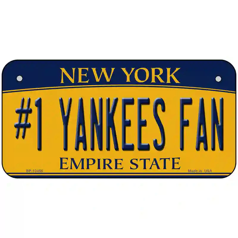 Number 1 Yankees Fan Novelty Metal License Plate Tag 6" x 3" (BP)