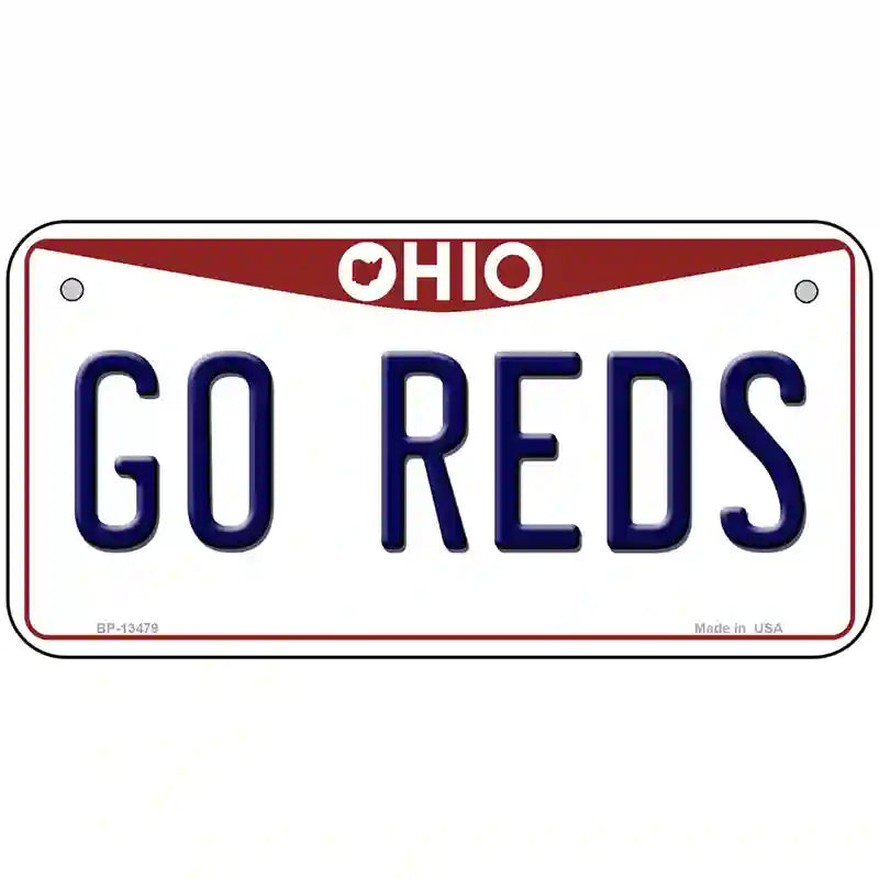 Go Reds Novelty Metal License Plate Tag 6" x 3" (BP)