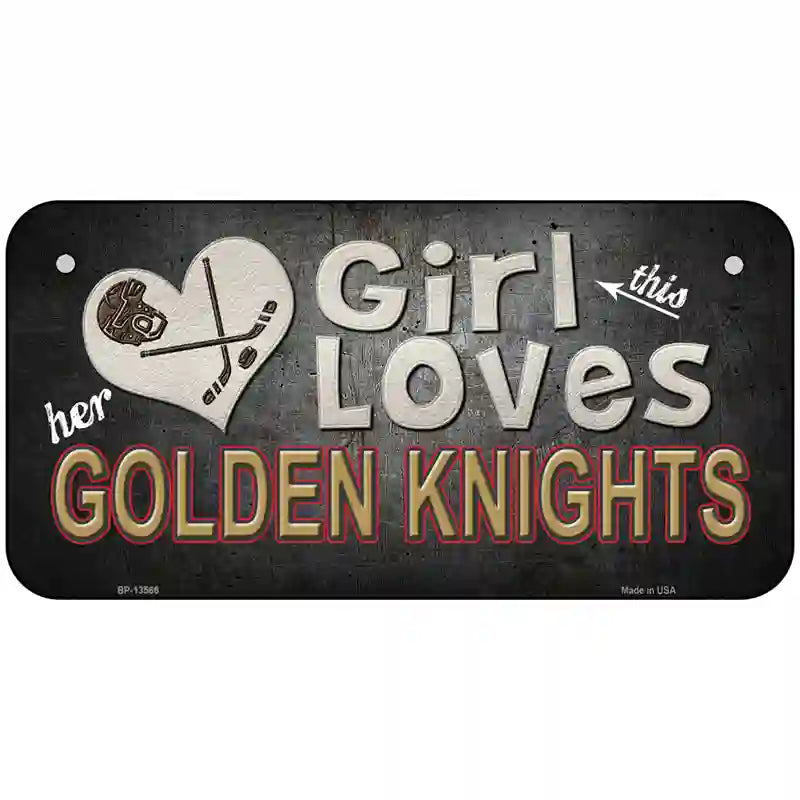 This Girl Loves Her Golden Knights Novelty Metal License Plate Tag 6" x 3" (BP)