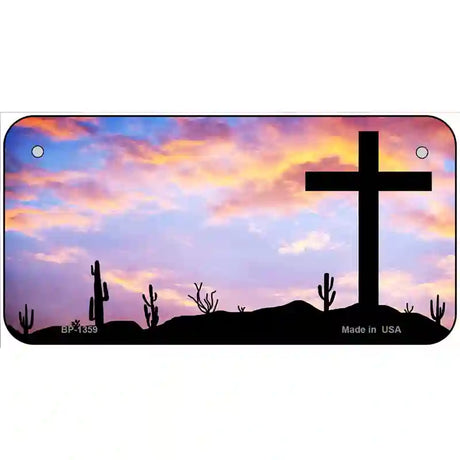 Cross Sunrise Photograph Novelty Metal License Plate 6" x 3" (BP)