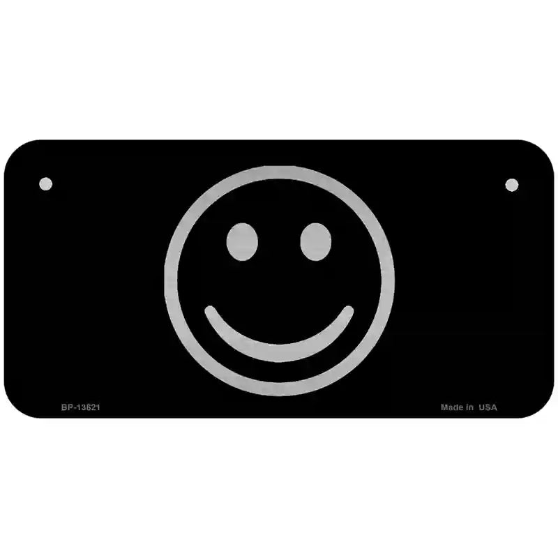 Smiley Black Novelty Metal License Plate Tag 6" x 3" (BP)