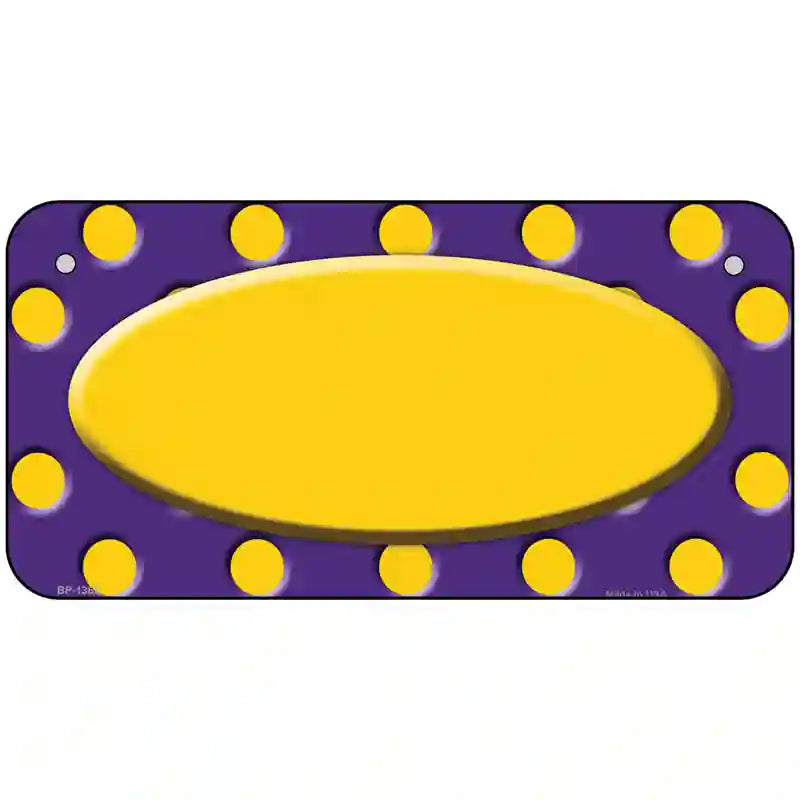 Yellow Purple Polka Dot Center Oval Metal Novelty License Plate