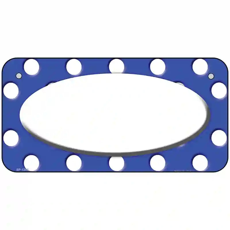 White Royal Blue Polka Dot Center Oval Metal Novelty License Plate 6" x 3" (BP)