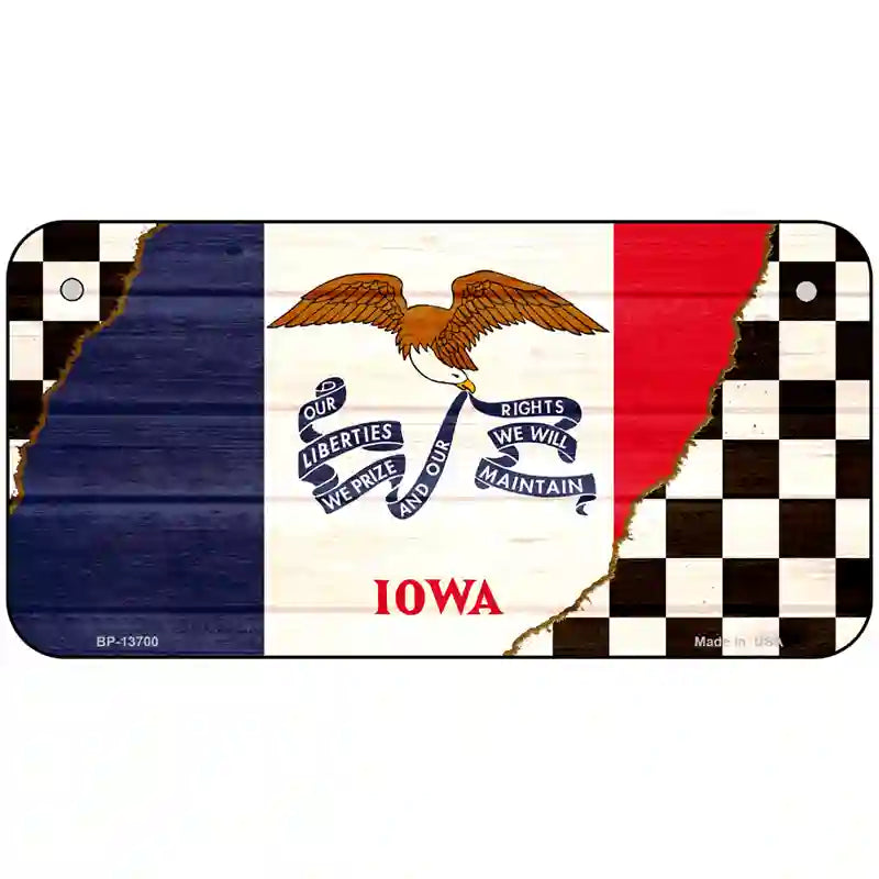 Iowa Racing Flag Novelty Metal License Plate Tag 6" x 3" (BP)