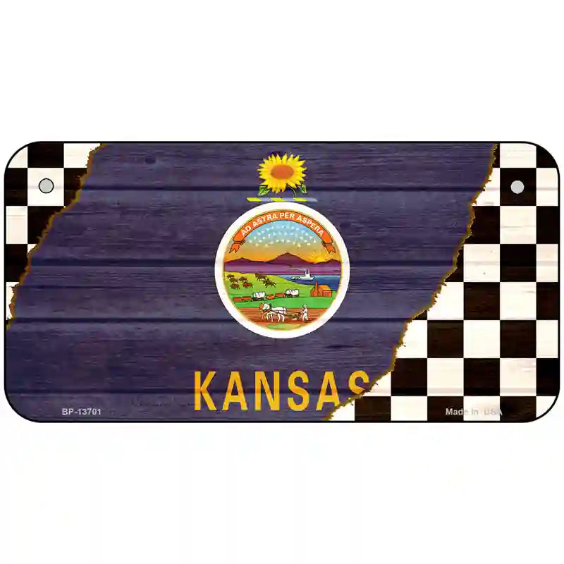 Kansas Racing Flag Novelty Metal License Plate Tag 6" x 3" (BP)