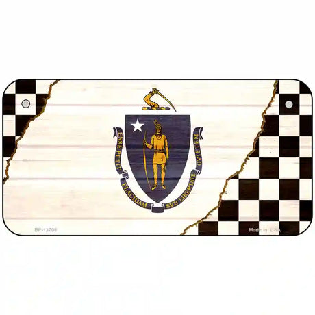 Massachusetts Racing Flag Novelty Metal License Plate Tag 6" x 3" (BP)