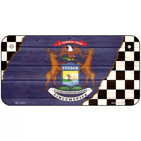 Michigan Racing Flag Novelty Metal License Plate Tag 6" x 3" (BP)