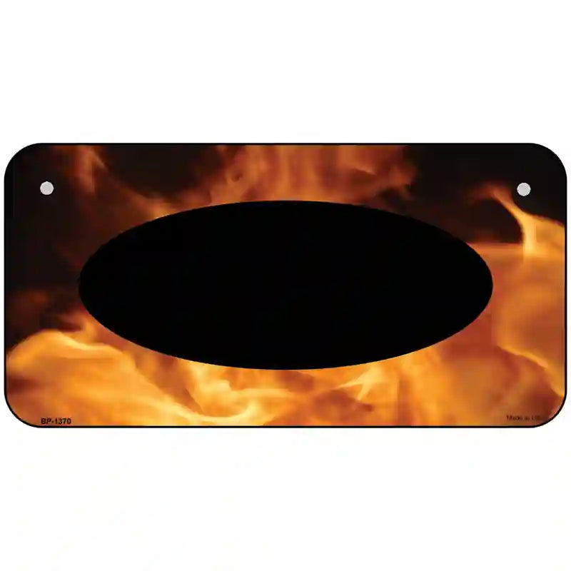 Real Flame With Black Center Oval Metal Novelty License Plate 6" x 3" (BP)