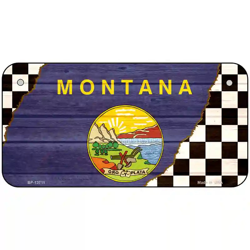 Montana Racing Flag Novelty Metal License Plate Tag 6" x 3" (BP)