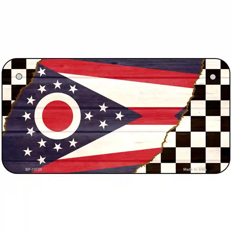 Ohio Racing Flag Novelty Metal License Plate Tag 6" x 3" (BP)