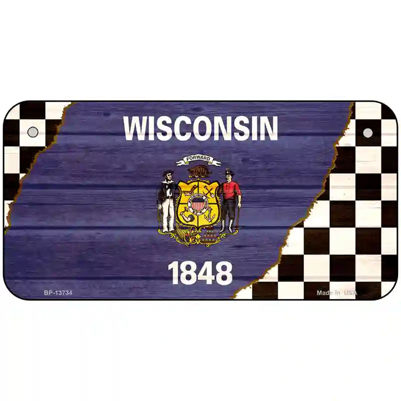 Wisconsin Racing Flag Novelty Metal License Plate Tag 6" x 3" (BP)