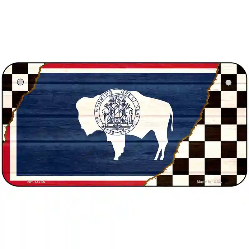 Wyoming Racing Flag Novelty Metal License Plate Tag 6" x 3" (BP)